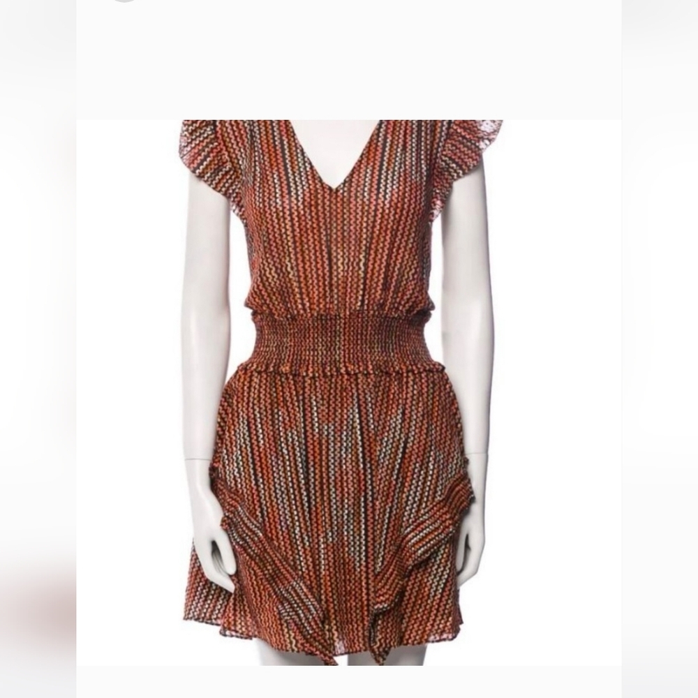 Ramy Brook Orange and Black Ruffle Mini Dress